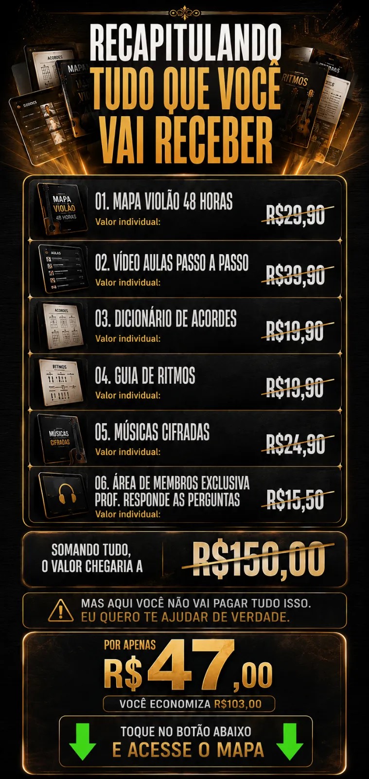 Recapitulando tudo que você vai receber no Mapa Violão 48 Horas