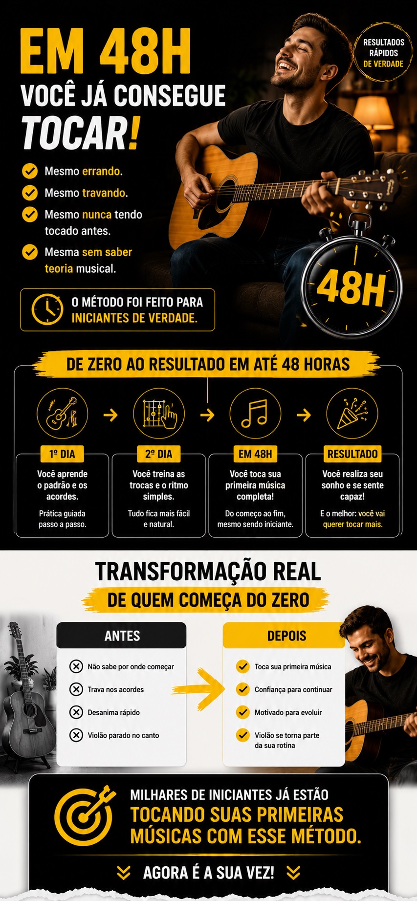 Em 48 horas você já consegue tocar